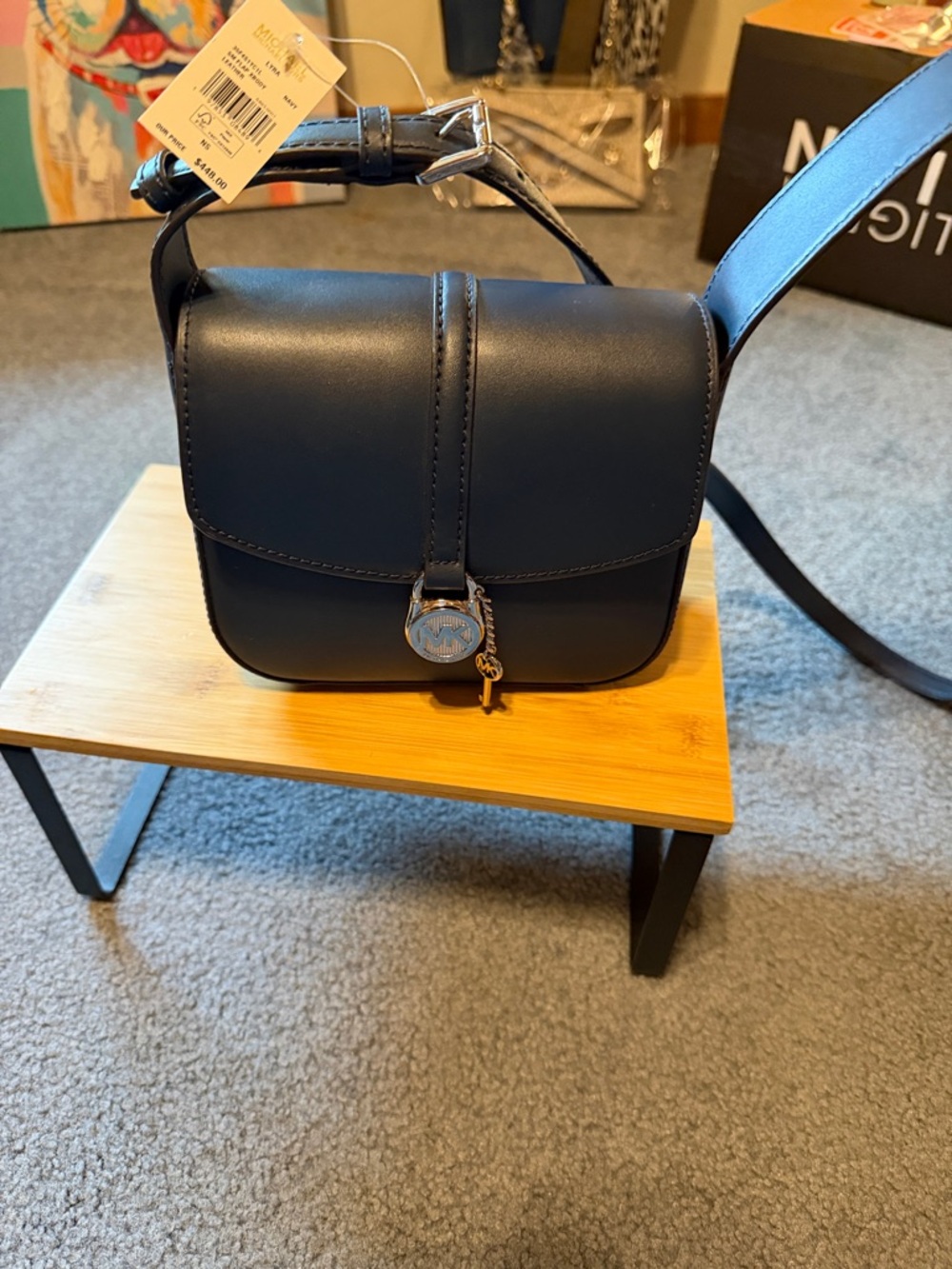 Michael Kors Blue Leather Crossbody with MK Charm